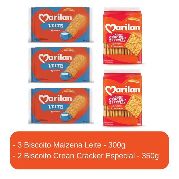 Imagem de Maizena Leite 3  2 Cream Cracker Marilan Kit C/ 5 Und 1005