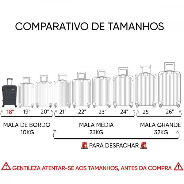 Imagem de Mala 18" Viagem Bordo Rodinhas 360 Medidas Anac Abs Pequena