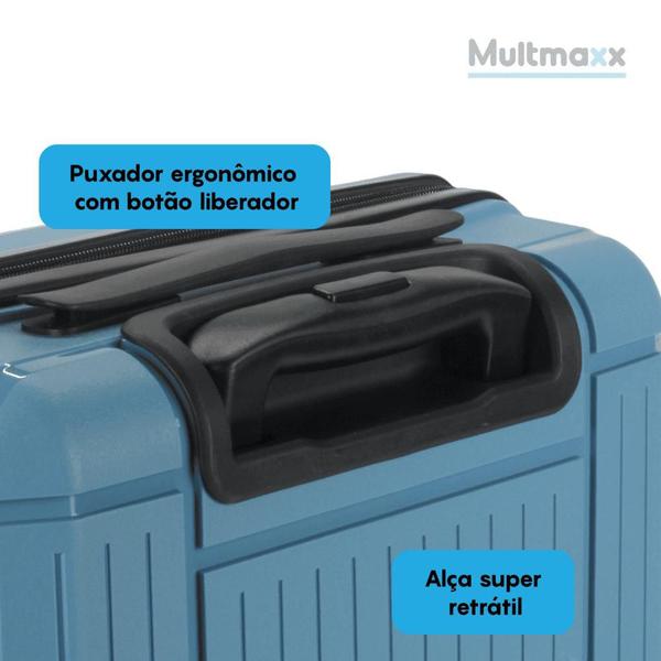 Imagem de Mala Bordo de Viagem até 10Kg Rodinhas Giratórias 360 com Senha e Fechadura Azul Multmaxx