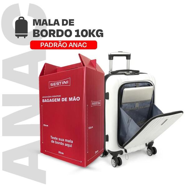 Imagem de Mala Bordo Luxo Completa / Porta Notebook, Cadeado Internacional TSA, ABS Reforçado, Rodas Removíveis / Garantia Vitalícia Polo King