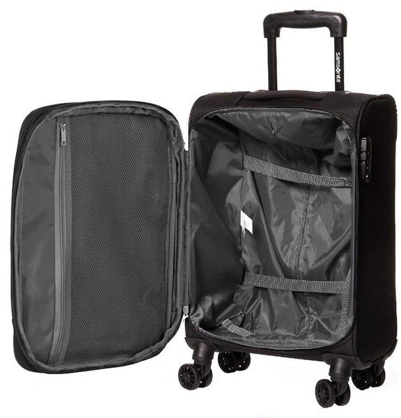 Imagem de Mala Bordo Pequena 10kg Anac De Mão 55x35x25 Rodinhas 360º Viagem Expansível Poliéster Preta Cadeado TSA Samsonite