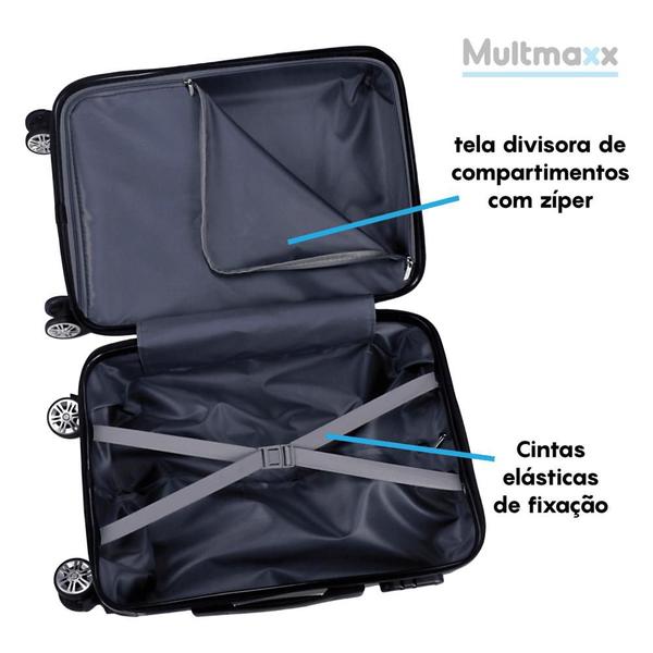 Imagem de Mala de Bordo 10KG Multmaxx Leve em ABS 4 Rodinhas Giratórias 360º com Senha Prata