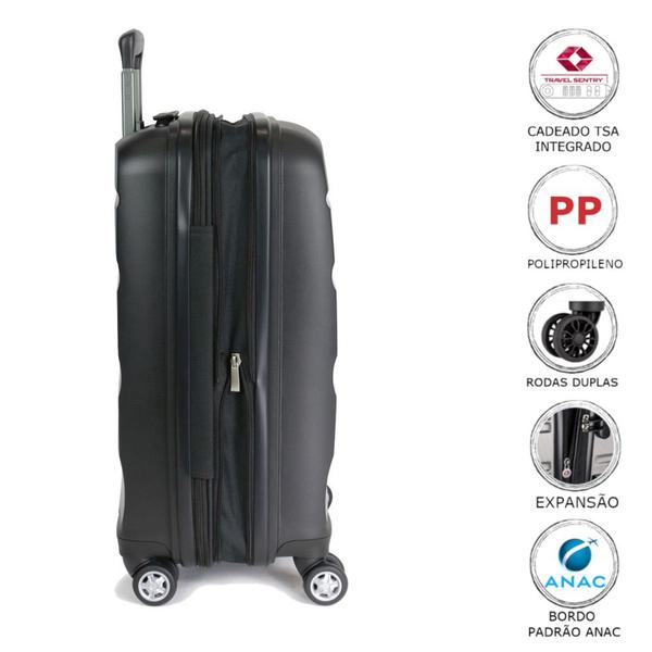 Imagem de Mala de Bordo ABS para Viagem Expansível em Polipropileno Samsonite Spin Air Cadeado TSA Preta