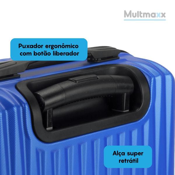 Imagem de Mala de Bordo de Mão para Viagem Multmaxx 10KG 100% ABS Azul Rodinhas Giratórias 360 e Fechadura