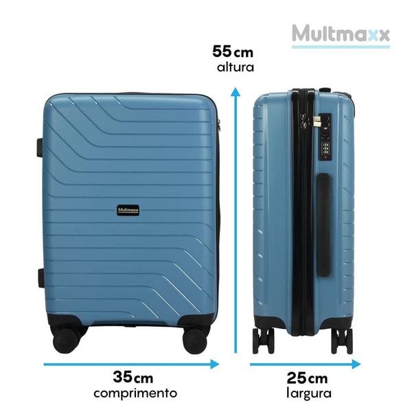 Imagem de Mala de Bordo de Mão para Viagem PP com Rodas 360o 10Kg Rígida e Leve Azul com Senha e Fechadura Multmaxx