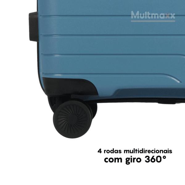 Imagem de Mala de Bordo para Viagem Material PP Rodinhas 360º Rígida Azul 10Kg Fechadura com Senha Multmaxx