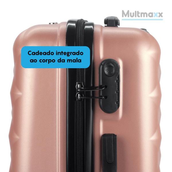 Imagem de Mala de Bordo Pequena para Viagem 10KG Multmaxx em ABS Cadeado Integrado Rodas Giro 360º Rosê