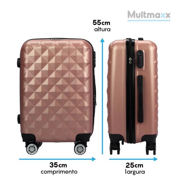 Imagem de Mala de Bordo Pequena para Viagem 10KG Multmaxx em ABS Cadeado Integrado Rodas Giro 360º Rosê