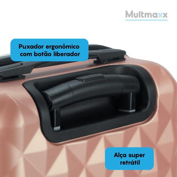 Imagem de Mala de Bordo Pequena para Viagem 10KG Multmaxx em ABS Cadeado Integrado Rodas Giro 360º Rosê