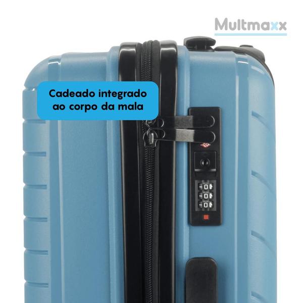 Imagem de Mala de Bordo Polipropileno Viagem Rodinhas 360º Azul 10Kg Leve com Senha e Cadeado Multmaxx