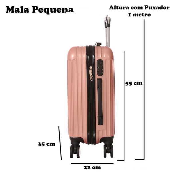 Imagem de Mala de Bordo Viagem Pequena ABS - (55 x 35 x 22cm) C/ 4 Rodinhas 360º - (Regulamentação ANAC)