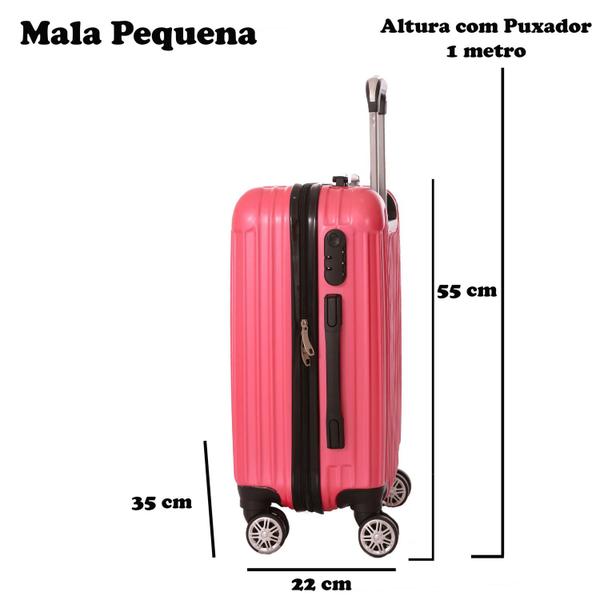 Imagem de Mala de Bordo Viagem Pequena ABS - (55 x 35 x 22cm) C/ 4 Rodinhas 360º - (Regulamentação ANAC) 