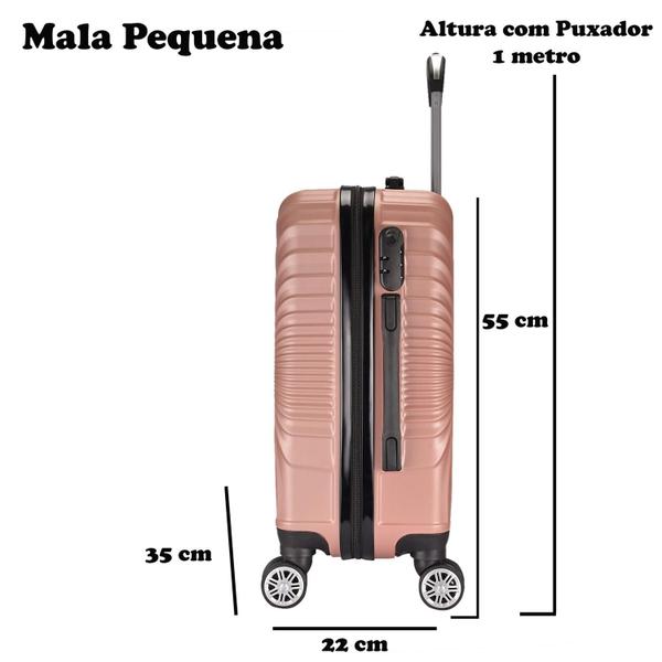 Imagem de Mala de Bordo Viagem Pequena ABS - (55 x 35 x 22cm) C/ 4 Rodinhas 360º - (Regulamentação ANAC) 