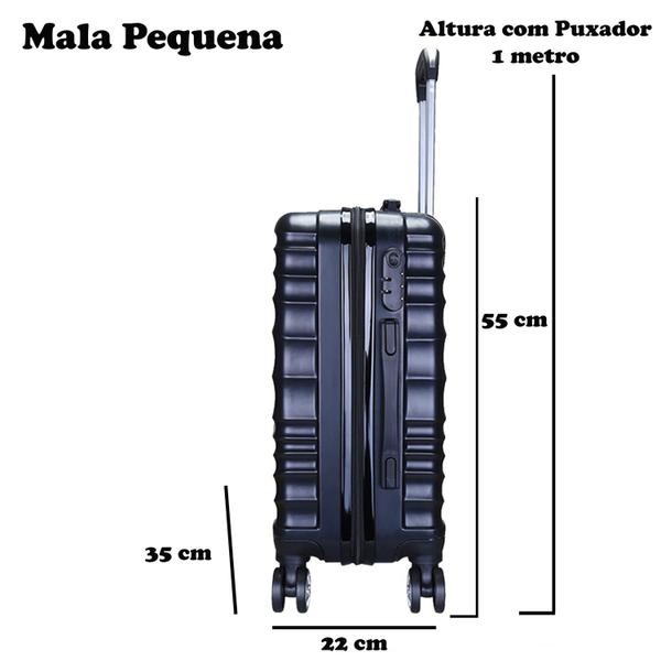 Imagem de Mala de Bordo Viagem Pequena ABS - (55 x 35 x 22cm) C/ 4 Rodinhas 360º - (Regulamentação ANAC) 