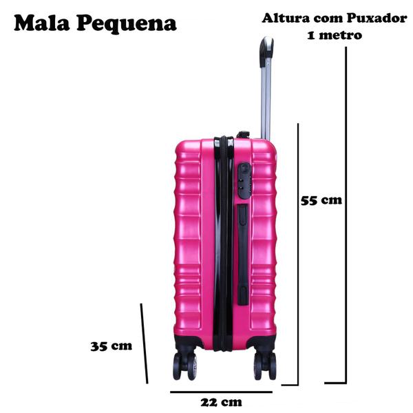 Imagem de Mala de Bordo Viagem Pequena ABS - (55 x 35 x 22cm) C/ 4 Rodinhas 360º - (Regulamentação ANAC) 