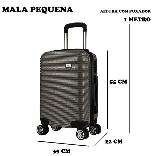 Imagem de Mala de Bordo Viagem Pequena ABS Ac32 C/ 4 Rodinhas 360º - (Regulamentação ANAC) (55 x 35 x 22cm)