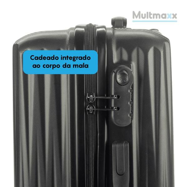 Imagem de Mala de Viagem ABS Rígida Resistente Rodinhas 360 com Senha Preta Multmaxx