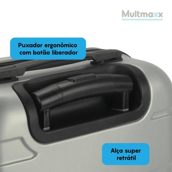 Imagem de Mala de Viagem Bordo 100% ABS Multmaxx 10KG Leve Rígida Rodinhas 360º com Senha Prata