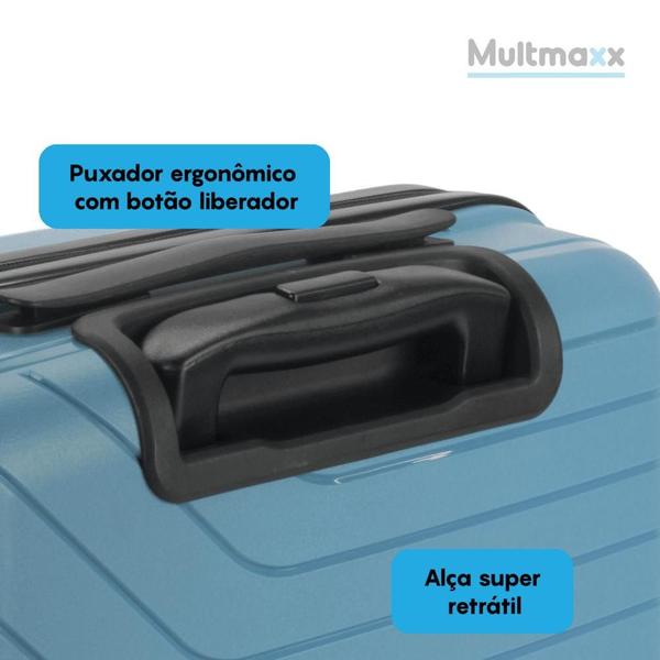 Imagem de Mala de Viagem Bordo 10Kg Material Polipropileno Leve e Rígida Rodas 360º Azul com Senha Multmaxx