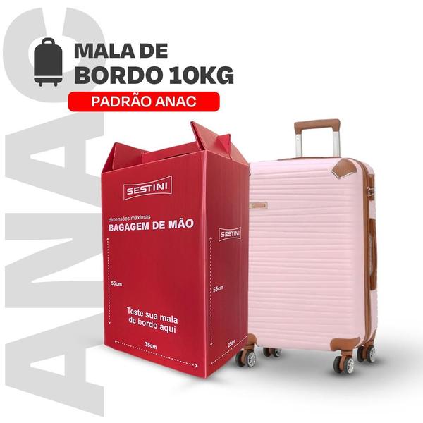 Imagem de Mala de Viagem Bordo 55x35x25cm PADRÃO ANAC, ABS Muito Resistente, Cadeado Integrado e Garantia vitalícia Polo King Incluso Kit Organizador