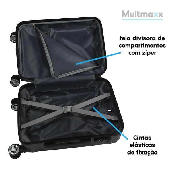 Imagem de Mala de Viagem Bordo Até 10kg Multmaxx Rígida Com Fechadura e Senha Rodinhas 360 Cinza