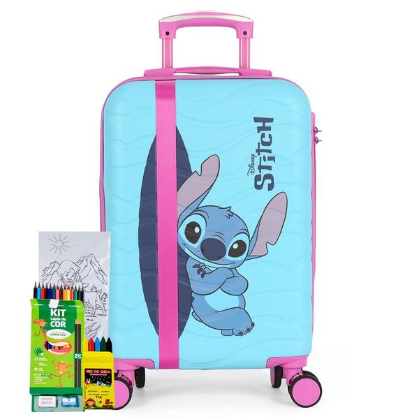 Imagem de Mala de Viagem Bordo Infantil Stitch Disney Rodinha 360 Azul