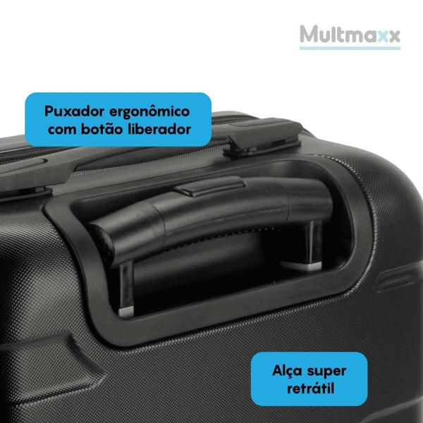 Imagem de Mala de Viagem de Bordo 100% ABS Rígida e Leve Rodinhas 360o até 10kg Multmaxx Preta