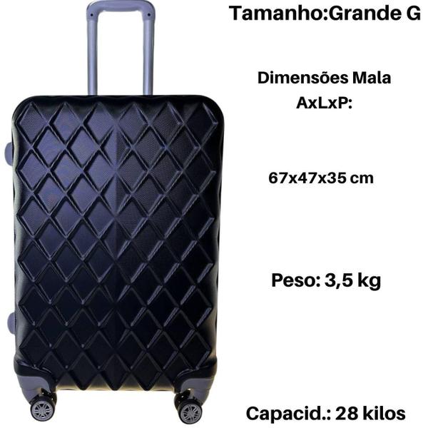 Imagem de Mala De Viagem De Rodinha G 28Kg Em Abs Rígida Cor:Preto 2