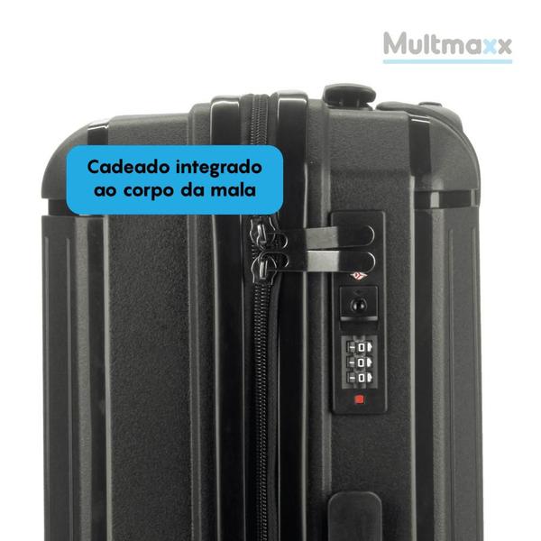 Imagem de Mala de Viagem em Polipropileno 4 Rodas 360o Preta 10Kg com Cadeado e Senha - Multmaxx