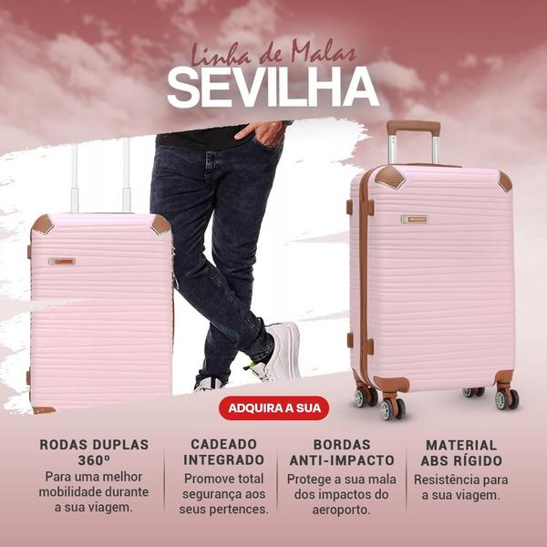 Imagem de Mala de Viagem Grande 32kg 75x47x31cm Expansiva, ABS Muito Resistente, Cadeado Integrado e Garantia vitalícia Luxcel Sevilla Incluso Kit Organizador