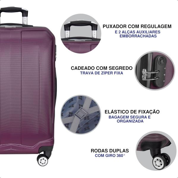 Imagem de Mala de Viagem Média 23kg Venture Titan Rígida Rodas Duplas 360 Bordô