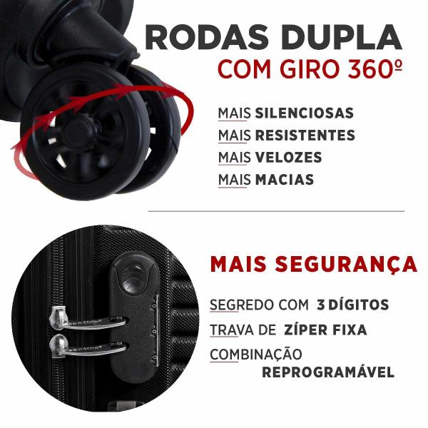 Imagem de Mala de Viagem Média SANTINO capacidade 23kg Giratória 360 Rodas Duplas Cadeado Segredo Pisa MZV183M