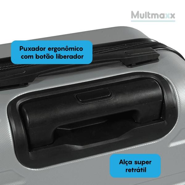 Imagem de Mala de Viagem Pequena de Bordo 10kg  ABS com alça e 4 Rodinhas Multmaxx Prata