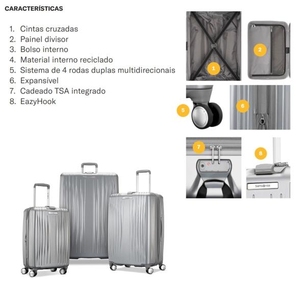 Imagem de Mala de Viagem Samsonite Quartz Prata de 10KG Com Rodinhas 360 Capacidade de 37 Litros