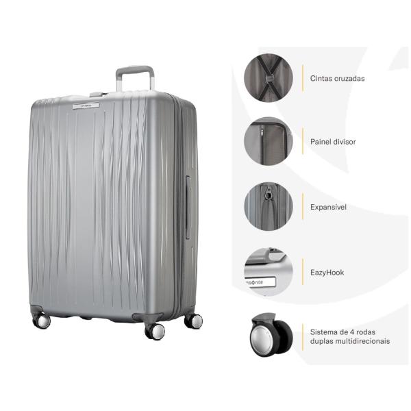 Imagem de Mala de Viagem Samsonite Quartz Prata de 10KG Com Rodinhas 360 Capacidade de 37 Litros