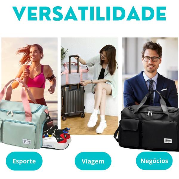 Imagem de Mala Grande Feminina Estilo Blogueira Moderna Com Bolsos Separadores Sapatos Tecido Reforçado Bolsa de Bordo Compacta