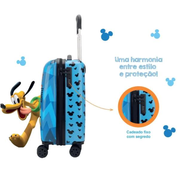 Imagem de Mala Rodinha Infantil Viagem Rigida Mickey Azul Escolar 360º Xeryus 