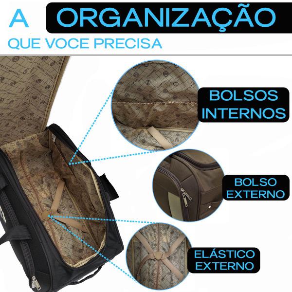 Imagem de Mala Sacola Bolsa de Mão Viagem Rodinha Tecido Poliéster Reforçada Avião Embarque Grande 40l Santino