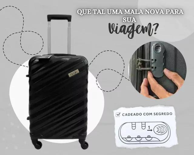 Imagem de Mala Viagem 10Kg Bordo 4 Rodas 360º Tamanho P Preta Rígida