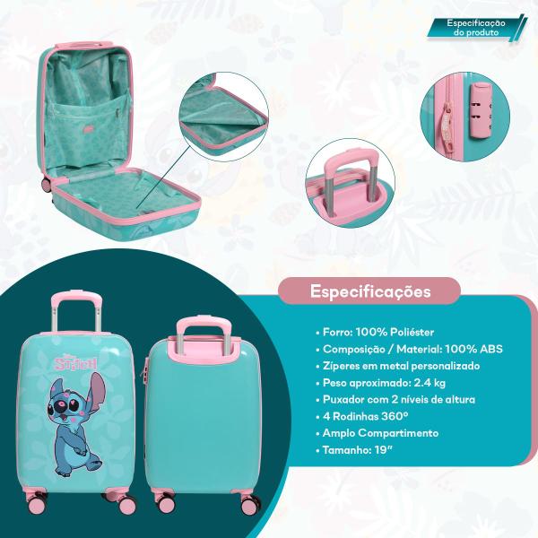 Imagem de Mala Viagem Infantil Stitch Com Rodinha 360 Cor Verde