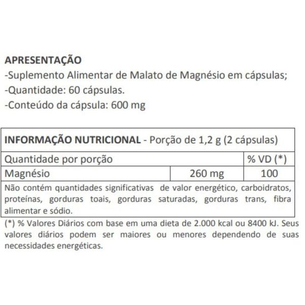 Imagem de Malato de Magnésio 60 Cápsulas 600mg Sabor Neutro