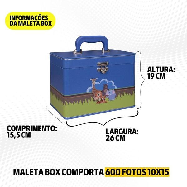 Imagem de Maleta Box 10x15 600 fotos 6 Álbuns Fotográficos SAFARI AZUL Bebê Selva Infantil Animais