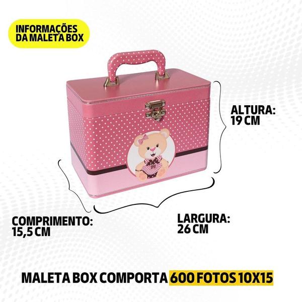 Imagem de Maleta Box 10x15 600 fotos 6 Álbuns Fotográficos URSINHA ROSA Menina Bebê