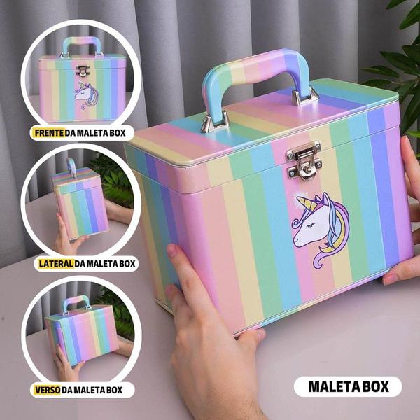 Imagem de Maleta Box 15x21 UNICÓRNIO COLORIDO com 4 álbuns fotográficos 240 fotos Bebê Infantil Jovem