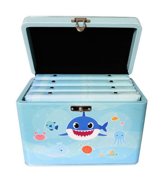 Imagem de Maleta Box 240 fotos 15x21 com 4 Álbuns Fotográficos FUNDO DO MAR Azul Shark Bebê infantil