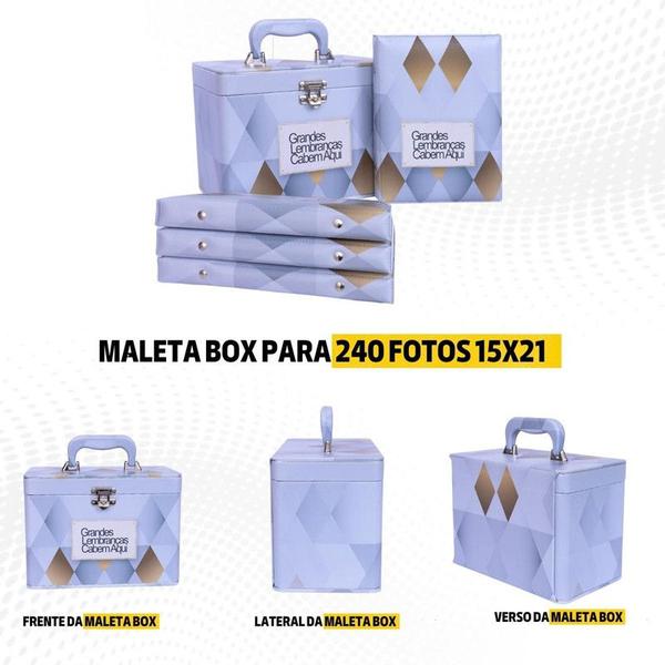 Imagem de Maleta Box 240 fotos 15x21 com 4 Álbuns Fotográficos GRANDES LEMBRANÇAS Viagens Cinza Prata