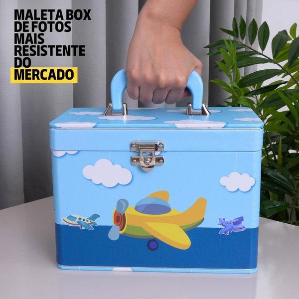 Imagem de Maleta Box AVIÃO com 4 álbuns fotográficos 240 fotos 15x21 Aviao bebê infantil