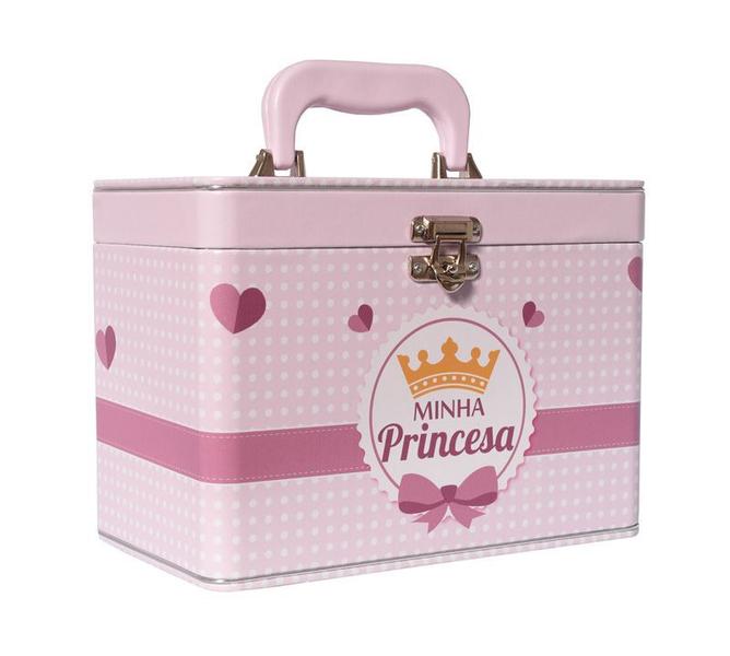 Imagem de Maleta Box MINHA PRINCESA com 4 álbuns fotográficos 240 fotos 15x21 Rosa Coroa bebê infantil