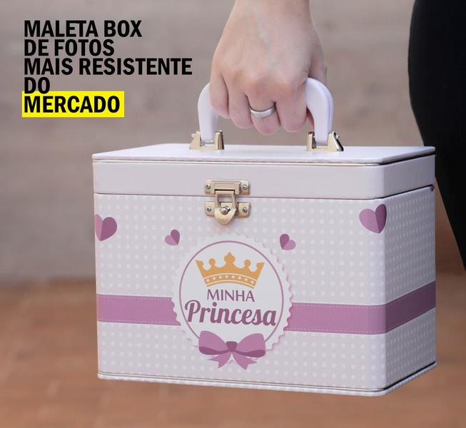 Imagem de Maleta Box MINHA PRINCESA com 4 álbuns fotográficos 240 fotos 15x21 Rosa Coroa bebê infantil