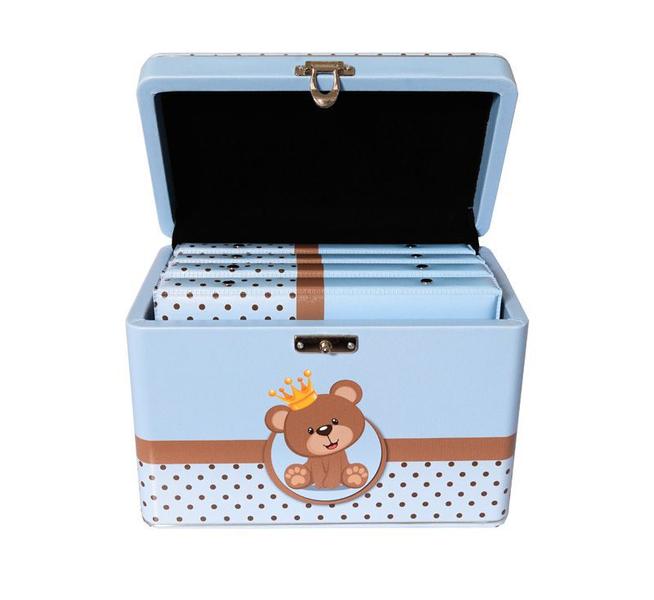 Imagem de Maleta Box URSINHO PRÍNCIPE com 4 álbuns fotográficos 240 fotos 15x21 Azul bebê infantil principe